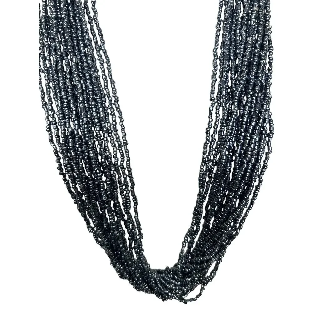 Unbranded Multistrand Gunmetal Gray Seed Bead Necklace Shimmery 16